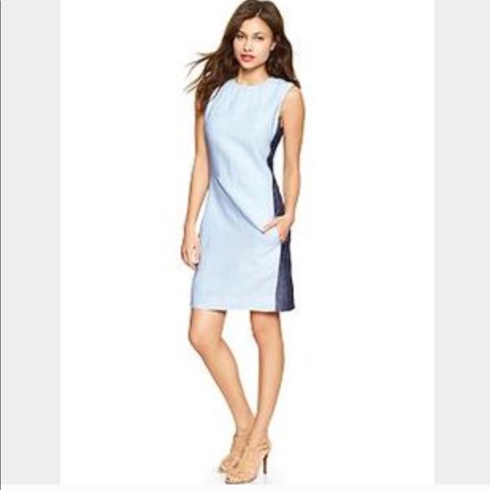 💙 GAP Chambray Linen Shift Dress Blue Navy 💙